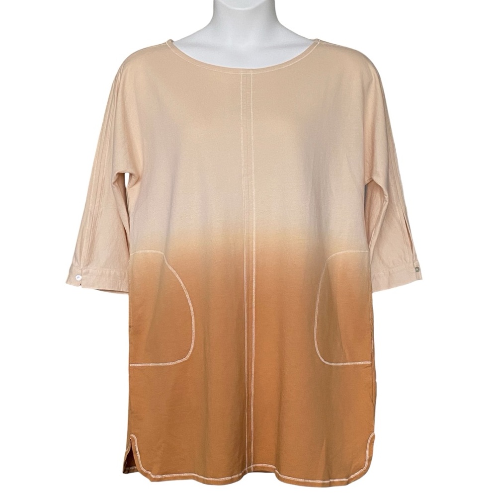 Umgee Dip Dye Ombré Mini Shirt Dress Taupe Bronze Pockets Womens Size Large NWT